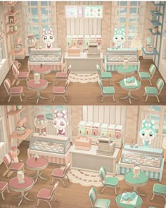 two pictures of the inside of a doll house