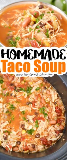 homemade taco soup in a crock pot with text overlay