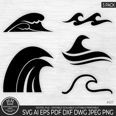 the silhouettes of waves are shown in black and white, including one that has been drawn