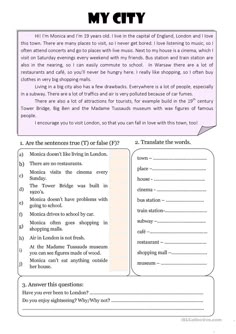 the city worksheet for students to practice their english language and writing skills, including