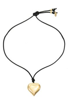 A puffy heart pendant glows in 18-karat-gold plate on this adjustable cord necklace. 22" length; 1"W x 1"L pendant Textile/18k-gold plate Imported Puffy Heart Necklace, Puffy Heart, Cord Necklace, Heart Pendant Necklace, Heart Necklace, Heart Pendant, Womens Jewelry Necklace, 18k Gold, Gold Plate