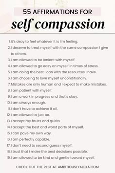 a poster with the words, 5 affirmations for self - composition