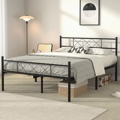 Metal Platform Bed Frame Metal Platform Bed Frame, Full Headboard, Bed Frame With Headboard, Full Size Bed Frame, Full Bed Frame, Double Bed Frame, Metal Platform Bed, Mattress Frame, Full Size Bed