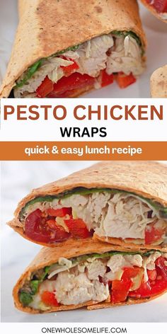 Pesto chicken wraps on a platter, Healthy Chicken Pesto, Avocado Wrap Recipes, Spinach Tortilla Wraps, Pesto Wrap, Chicken Avocado Wrap, Chicken Wraps Healthy, Quick Easy Lunch, Low Calorie Chicken, Chicken Wrap Recipes