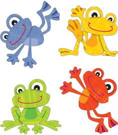 frog cutouts are shown in four different colors and sizes, each with an individual's face