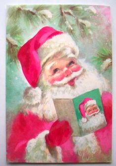 a painting of santa claus holding a box