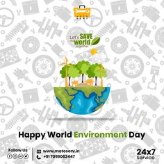 the world environment day poster with an image of trees and plants on top of it