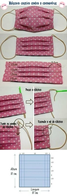 the instructions for how to make a disposable mask with polka dot fabric