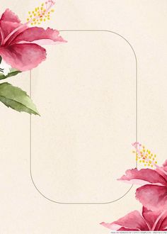 a watercolor painting of pink flowers on a beige background with a white rectangle