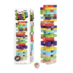 there is a tower of colorful blocks in the box