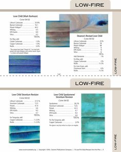 two pages showing different colors and sizes of the material for each piece of art work