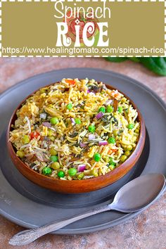 a bowl filled with rice and peas on top of a plate