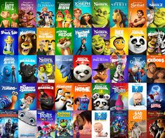 many movie posters are shown together in this collage, including the characters from animation movies