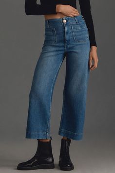 High Rise Wide Leg Jeans, Cropped Wide Leg Jeans, Anthropologie Jeans, Cropped Wide Leg Pants, Blue Fits, Back Patch, Look At You, Cropped Denim, Jean Outfits