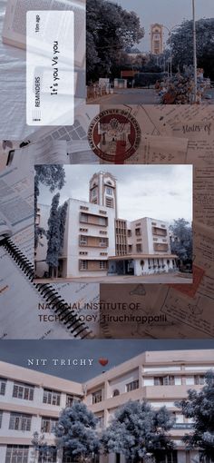 an architectural collage with buildings and trees in the background