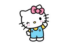 an image of hello kitty in overalls with a bow on it's head