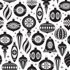 black and white christmas ornaments are shown in this seamlessly pattern, which is very similar to