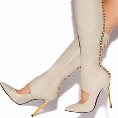 Pointy Toe Boots, Heel Knee High Boots, Black High Heel Boots, Beige Heels, Stiletto Boots, Loafers Shoes, Boots Fall, Black High Heels, Shoe Closet