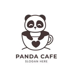 panda cafe logo design with coffee cup and heart