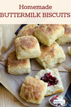 homemade buttermilk biscuits with jam on top