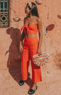 Morocco Outfits Women, Orange Outfits, Tropical Vacation Outfits, Cute Vacation Outfits, Vacay Outfits, Summer Vacation Outfits, Orange Outfit, Tank Top Outfits, Warm Weather Outfits