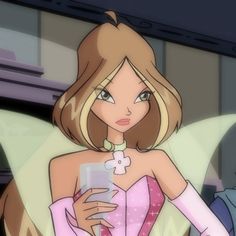 a cartoon character holding a cell phone in her hand