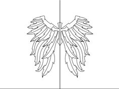 the outline of an angel's wings is shown in black and white, with one line