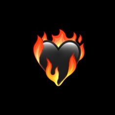 a heart that is on fire with flames in the middle and black backround