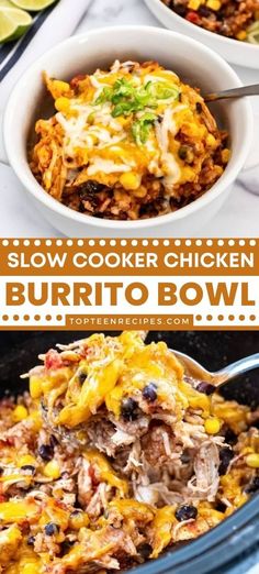 slow cooker chicken burrito bowl with text overlay