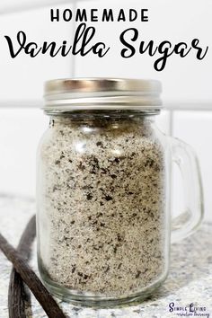 homemade vanilla sugar in a glass jar