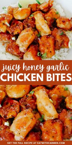 the recipe for this juicy honey garlic chicken bites is so good and easy to make