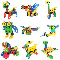 six different types of toys that are made out of plastic materials and have wheels on them