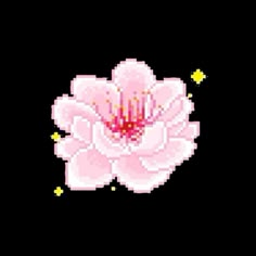 a pink flower on a black background with stars in the sky behind it and an image of