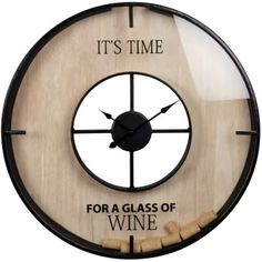 it's time for a glass of wine clock with corks on the side