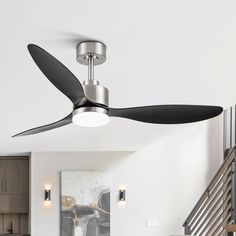 a modern ceiling fan in a living room