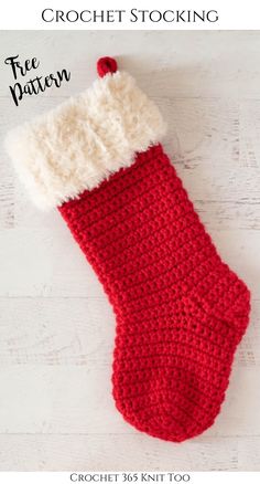 a crochet stocking is shown with the text, free pattern for this christmas stocking