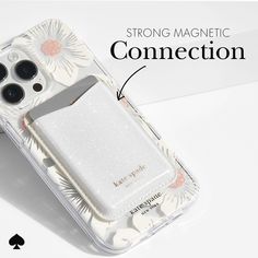 an iphone case with a card slot and magnetic magnets attached to the back cover