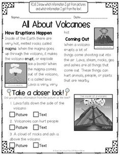 an all about volcanos worksheet with pictures and words to help students understand what they are doing