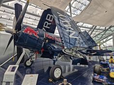 an airplane that is on display in a building