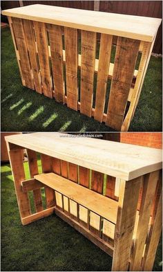 this is an image of a wooden bench made out of pallets and wood planks