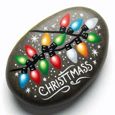 a rock with christmas lights painted on it