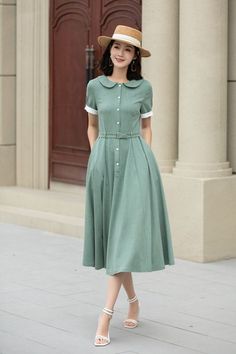 Embrace a chic day out with this green midi linen swing dress. Perfect blend of comfort and style. 🌼 

SKU 5148 
Link in bio 

#Fashion #GreenDress #LinenLove #SwingDress #StyleInspiration #Xiaolizihandmade A-line Shirt Dress For Summer Daywear, Spring Midi Linen Dress For Garden Party, A-line Shirt Dress For Summer Day Out, Classic Summer Midi Dress For Day Out, Summer A-line Shirt Dress For Daywear, Summer A-line Shirt Dress For Day Out, Classic Spring Dress For Day Out, Green Linen Summer Dress For Work, Spring Linen Midi Dress For Garden Party