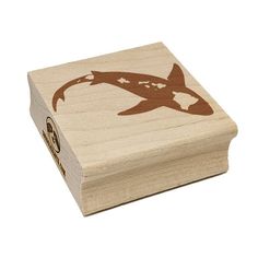 a wooden box with an image of a shark on it