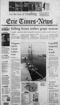 the front page of a newspaper with an image of a boat on it's side