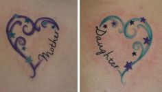 two tattoos that have hearts and stars on them