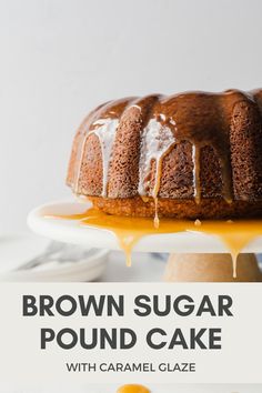 a bundt cake with caramel drizzle on top