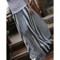 Casual Vertical Striped High Waist Skirt For Women Blue Black Womens Long Skirt, Flare Maxi Skirt, Chiffon Maxi Skirt, Ankle Length Skirt, Striped Maxi Skirts, Full Dress, Striped Skirt, Long Maxi Skirts