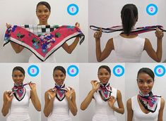 Short Scarf Tying, Flight Attendant Scarf, How To Tie Scarves, Scarf Tying Ideas, Tying Scarves, Short Scarf, Short Tie, Tie Scarves, Short Scarves