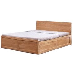 a bed with two drawers on each side and a headboard made out of wood