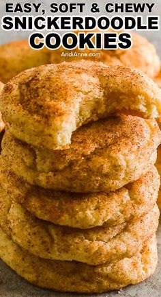 stack of soft and chewy snickker doodle cookies